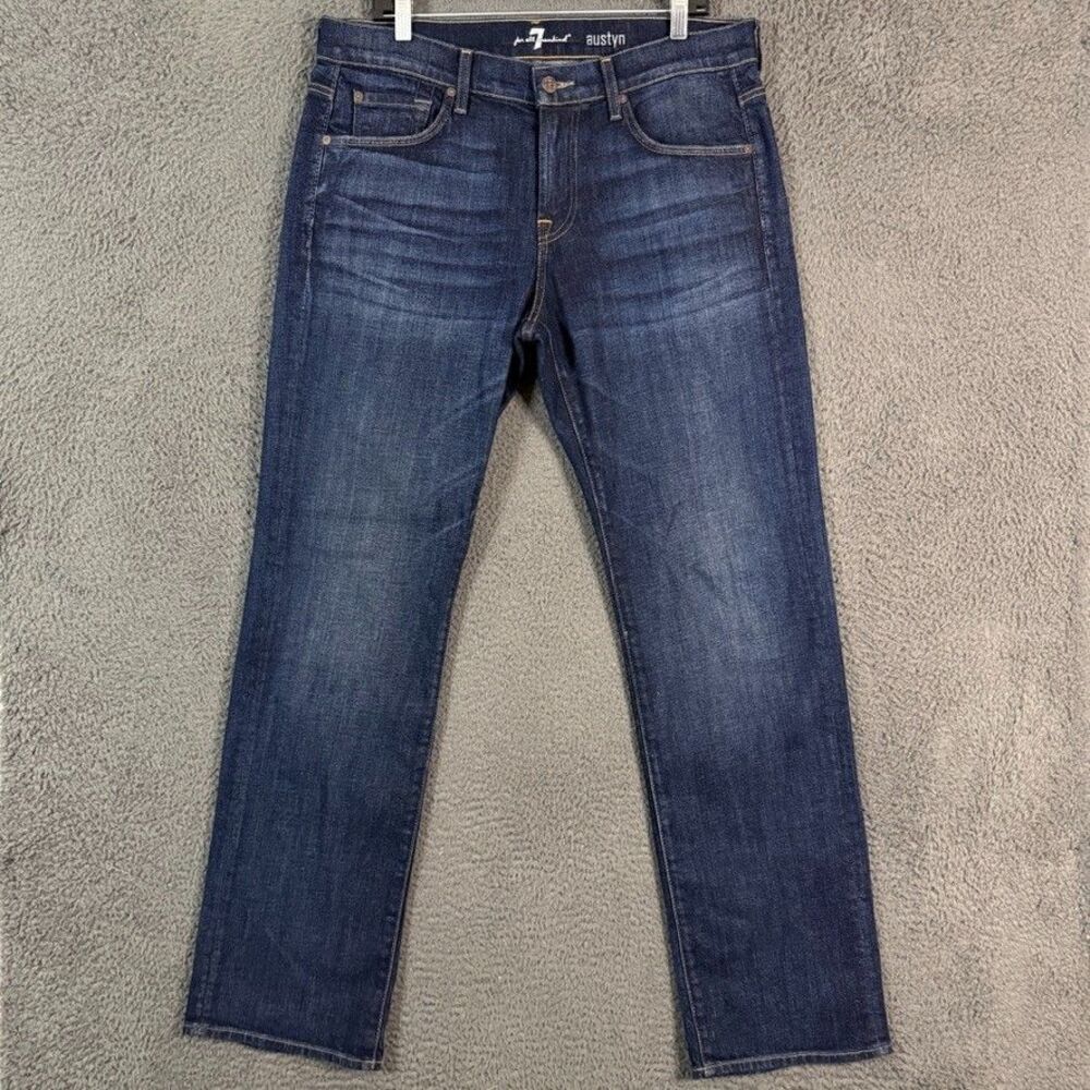7 For All Mankind Jeans Mens 34x34 Blue Austyn Straight Fit Dark Wash Stretch